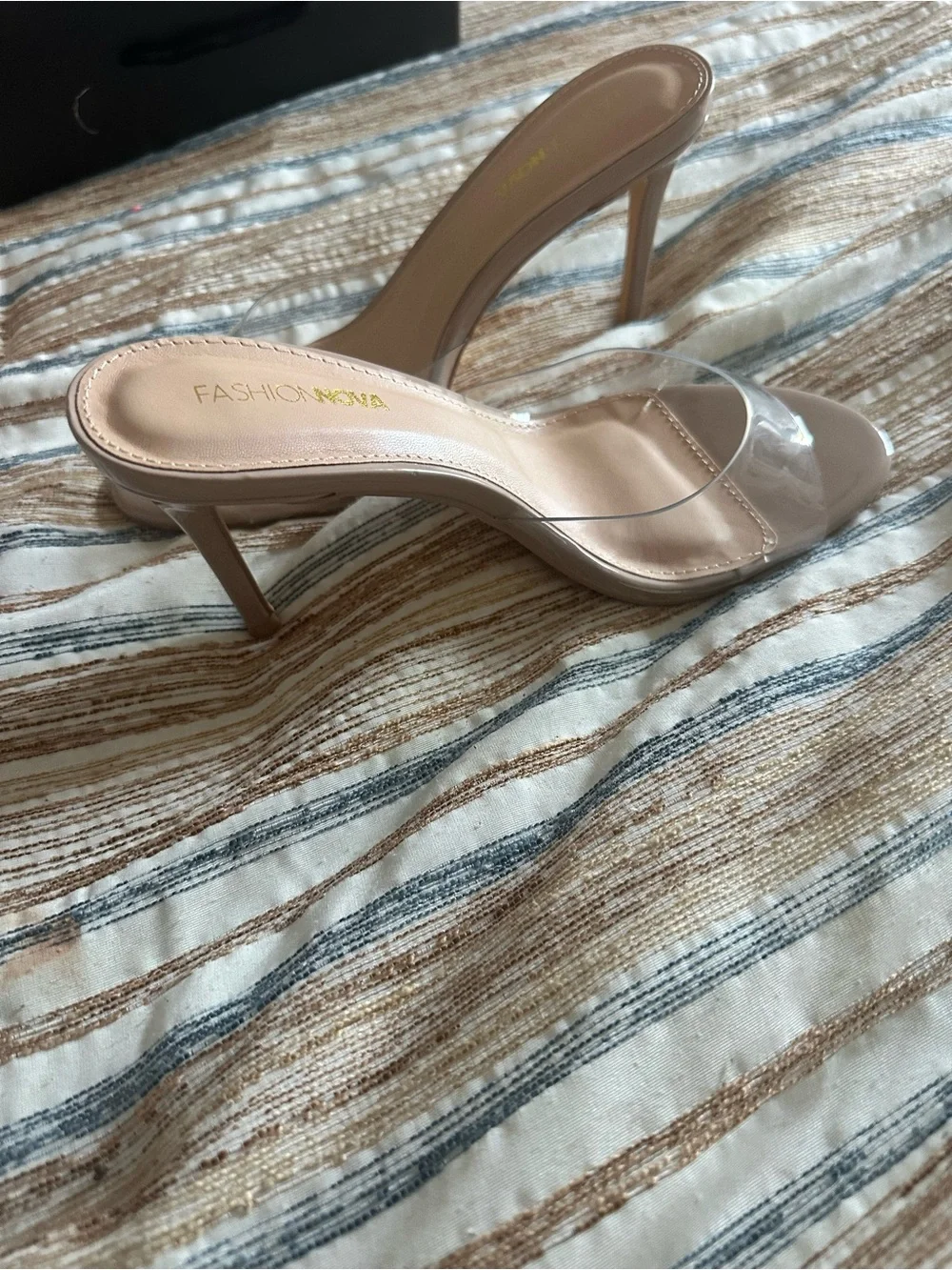 Fashion Nova Nude Clear Strap Stiletto Heels